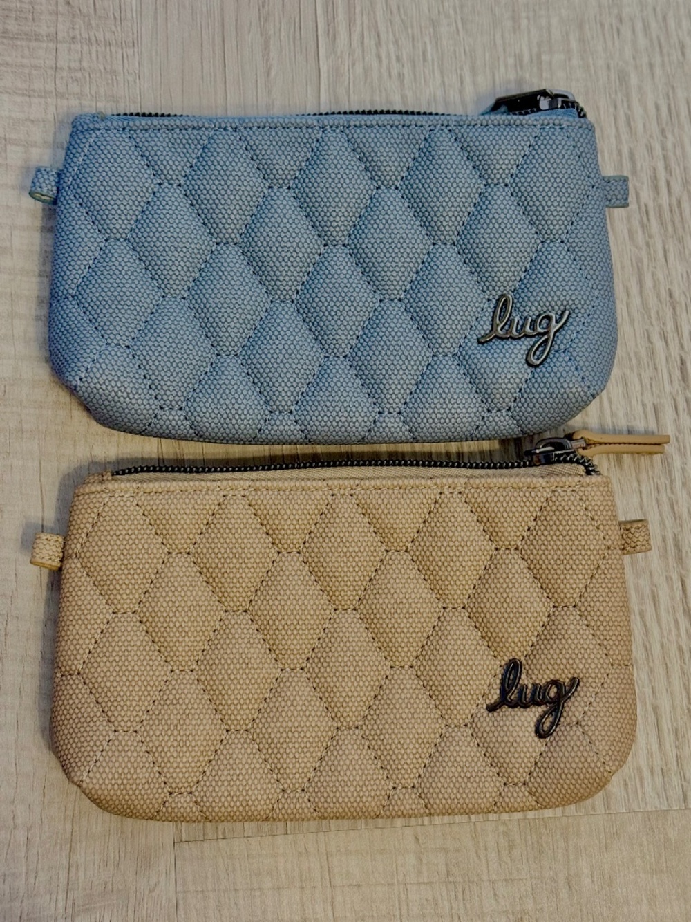 Set of 2 Lug Metro XL Pouch RFID Quilted Luxe VL Card Holder Wallet Navy & Tan
